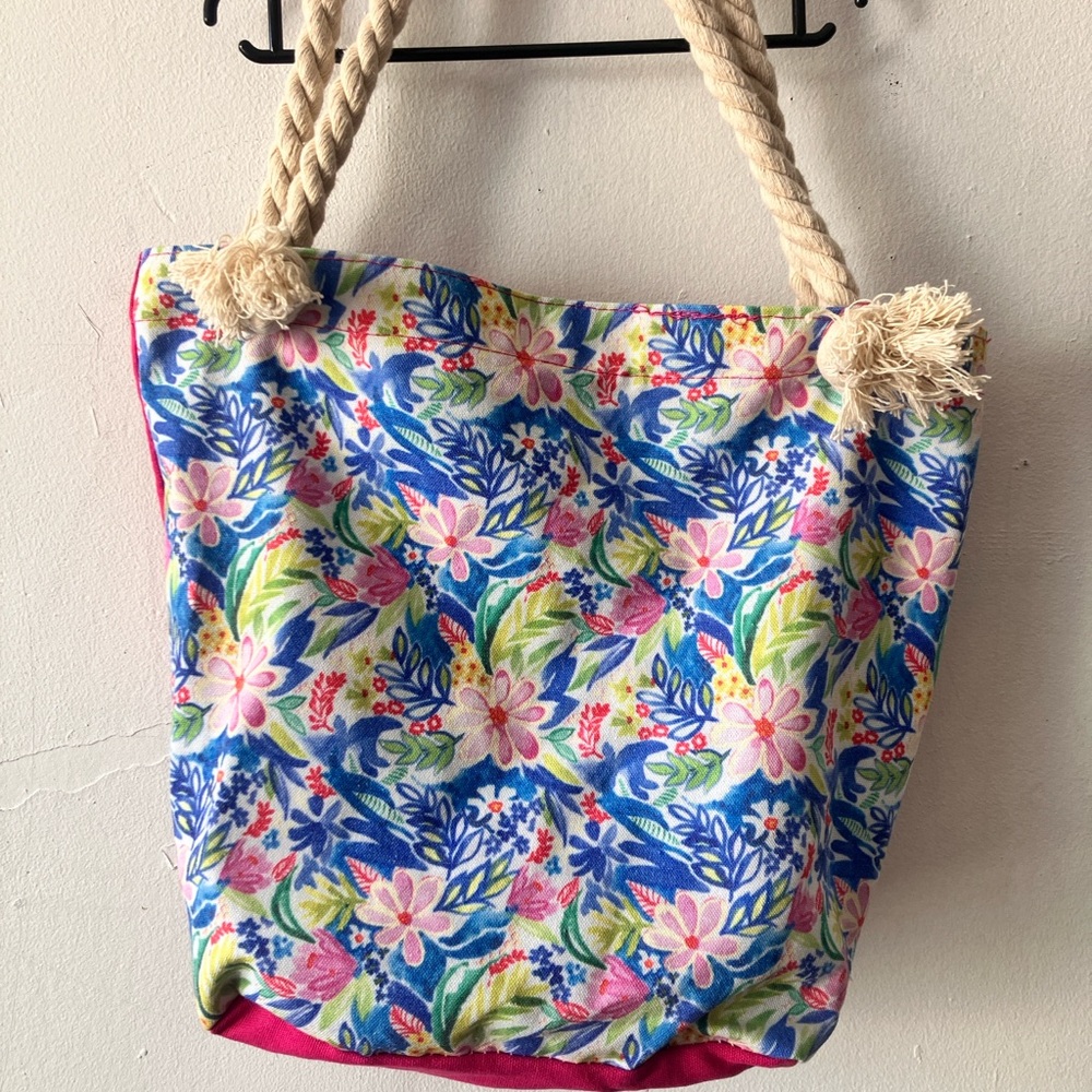 Tropical Floral Canvas Tote with Rope Handles